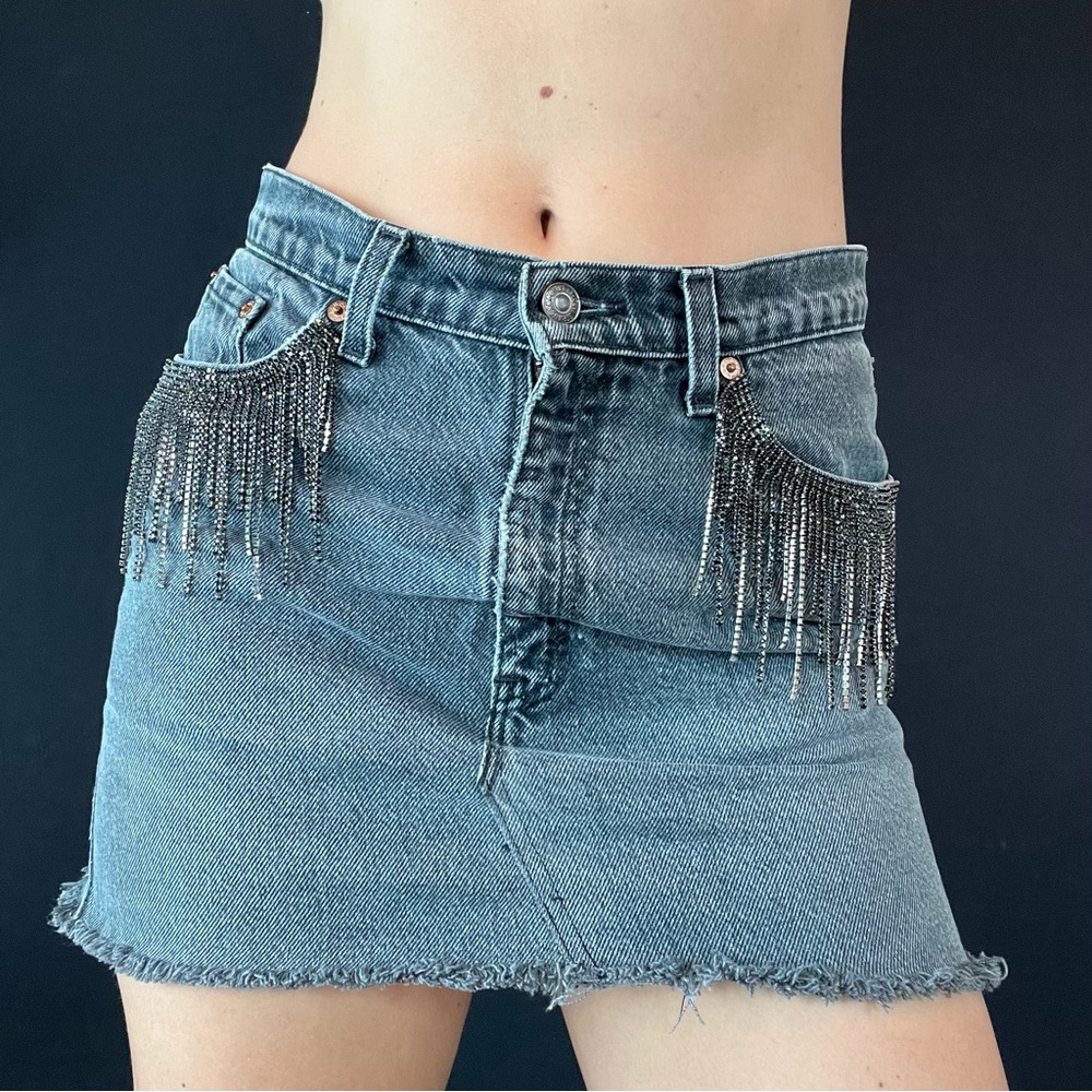 Rhinestone Fringe Levi’s Skirt, Black